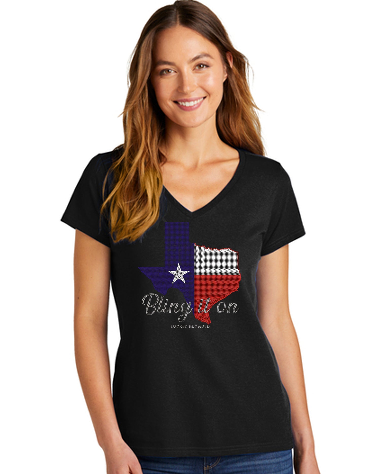 V NECK TEXAS BLING IT ON T-SHIRT