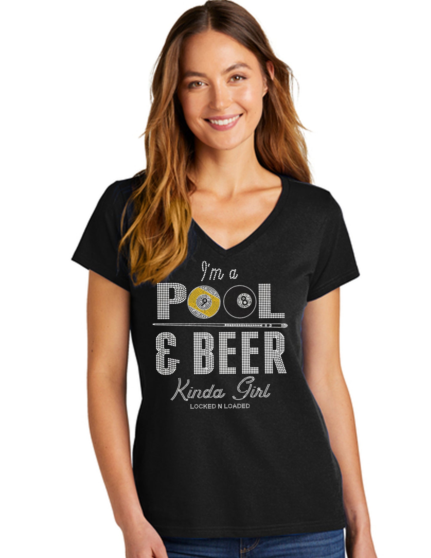 V NECK POOL BEER BLING BLING T-SHIRT