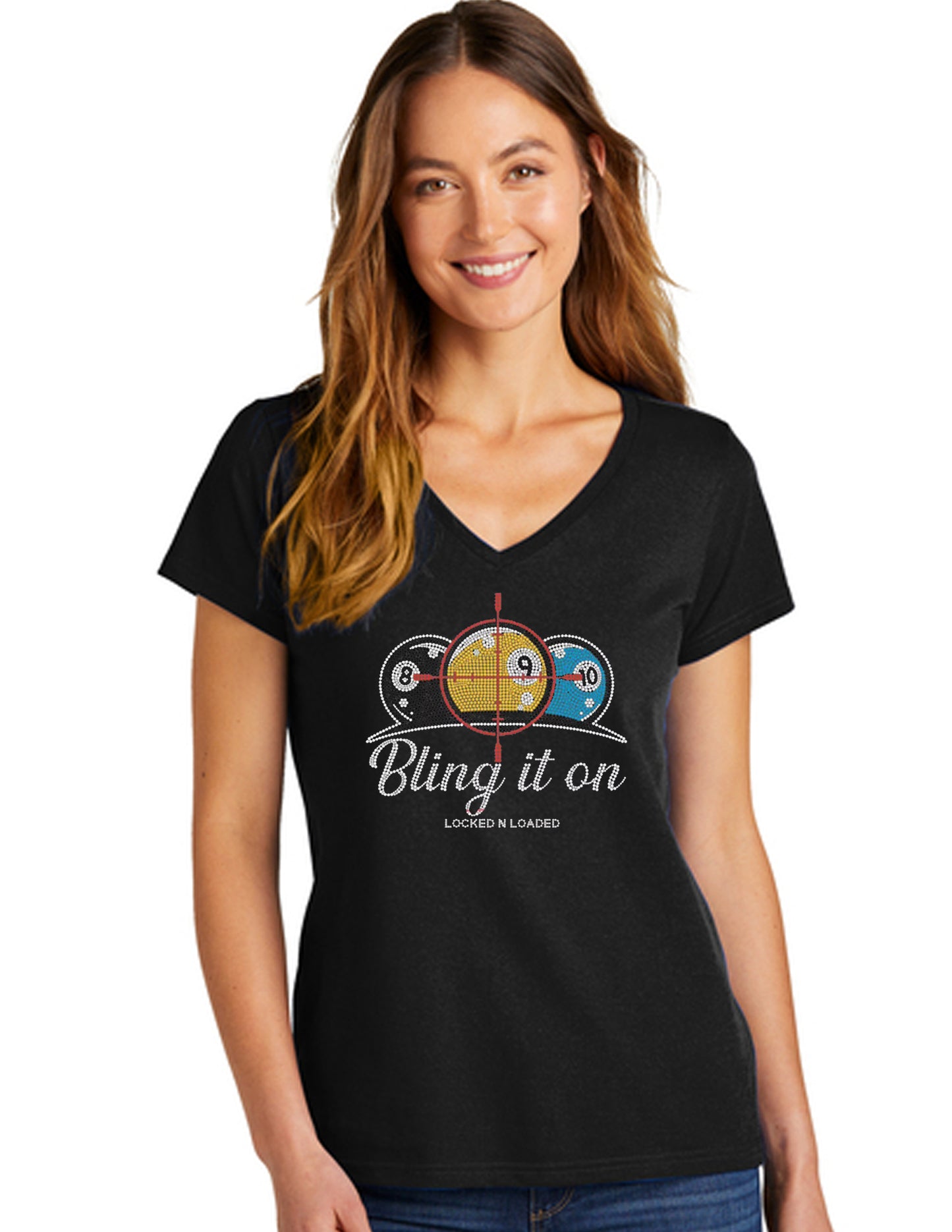 V NECK LADIES BLING IT ON  BLING BLING T-SHIRT