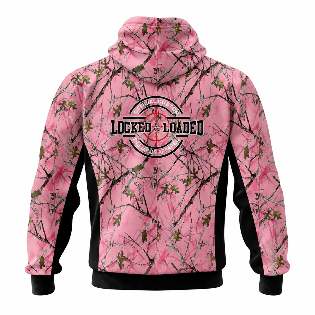 ladies pink and black camo hoodie