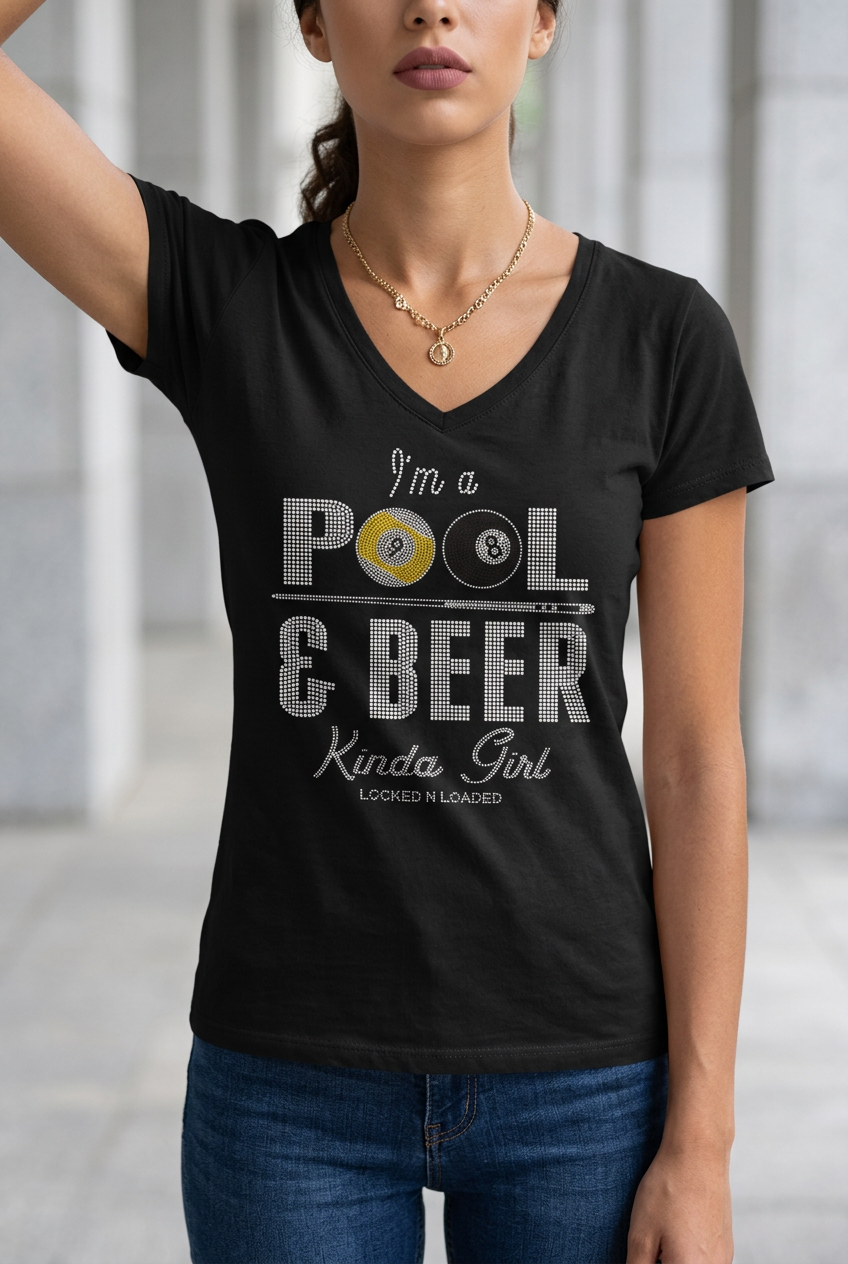 Pool & Beer Kinda Girl Rhinestone Bling Tee