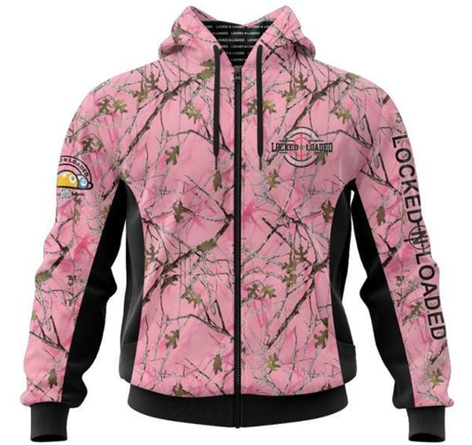 ladies pink and black camo hoodie